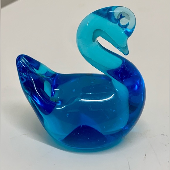 Vintage Mid Century Clear Blue Pinched Blown Glass Art Swan Murano Paperweight - Picture 2 of 15